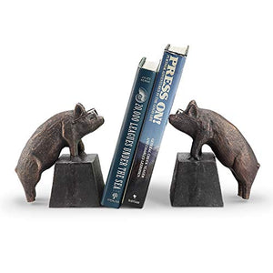 Cast Iron Pig Bookends with Glasses – Set of 2