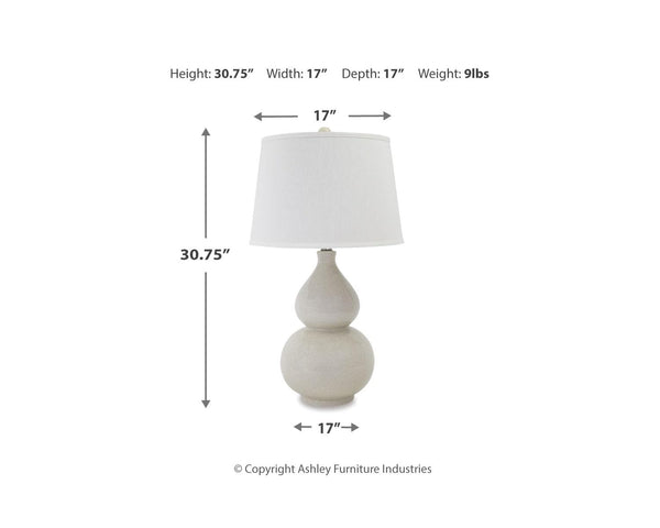 Cream Ceramic Double Gourd Table Lamp with Fabric Shade & 3-Way Switch