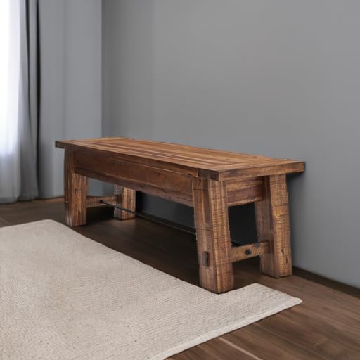 60-Inch Solid Wood Entryway & Dining Bench – Rustic Industrial Style