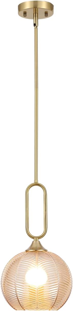 Amber Globe Pendant Light with Brushed Brass Rods