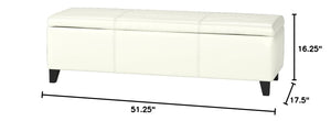 PU Leather Storage Ottoman Bench with Wood Frame, Ivory