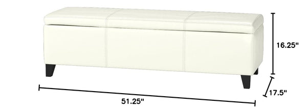 PU Leather Storage Ottoman Bench with Wood Frame, Ivory