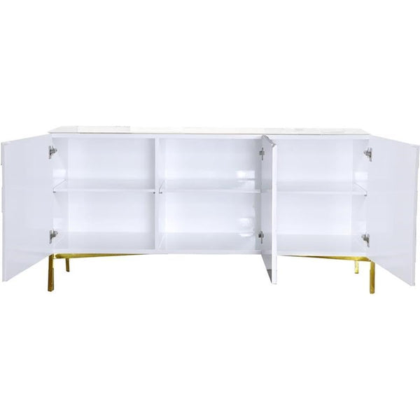 Modern Sideboard Buffet Cabinet | White Lacquer & Gold Base