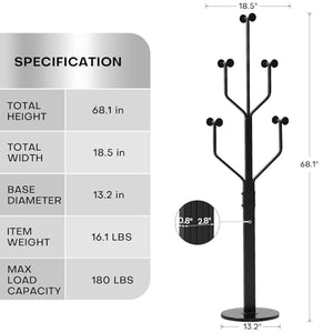 Freestanding Metal Coat Rack with 10 Hooks