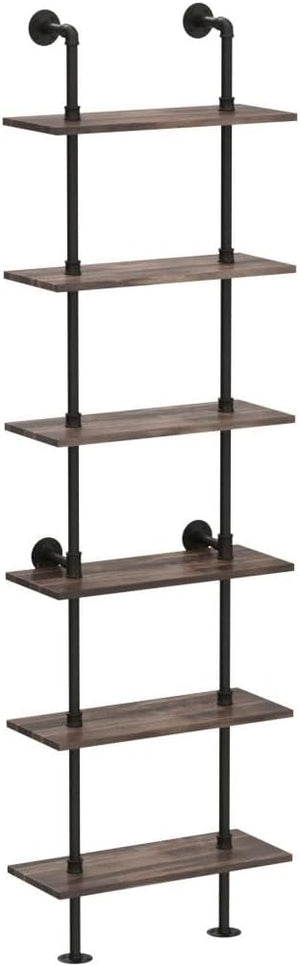 6-Tier Industrial Ladder Bookshelf with Metal Frame