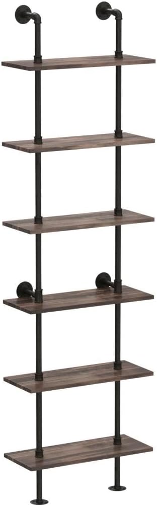 6-Tier Industrial Ladder Bookshelf with Metal Frame