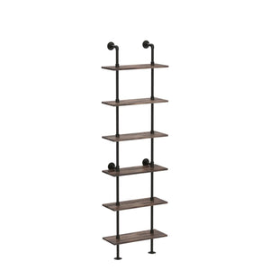 6-Tier Industrial Ladder Bookshelf with Metal Frame