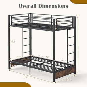 Twin Over Twin Futon Bunk Bed with Ladders & Guardrails