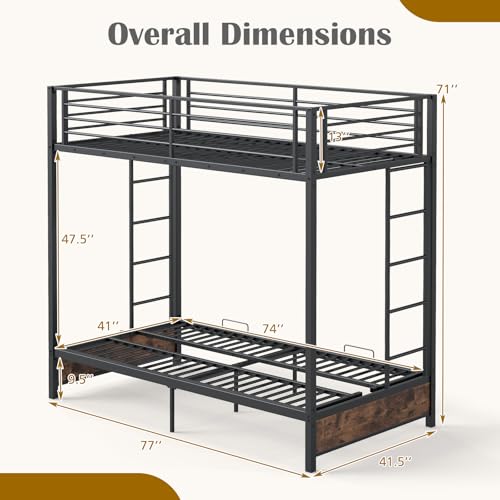 Twin Over Twin Futon Bunk Bed with Ladders & Guardrails