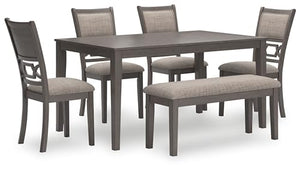 6-Piece Transitional Dining Table Set with Bench and Upholstered Chairs, Seats 6