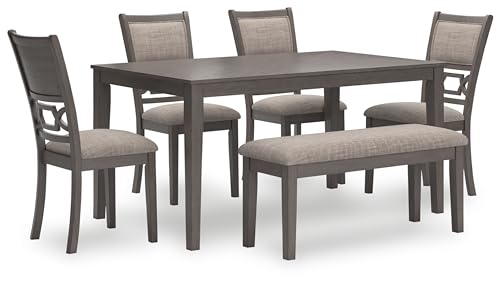 6-Piece Transitional Dining Table Set with Bench and Upholstered Chairs, Seats 6