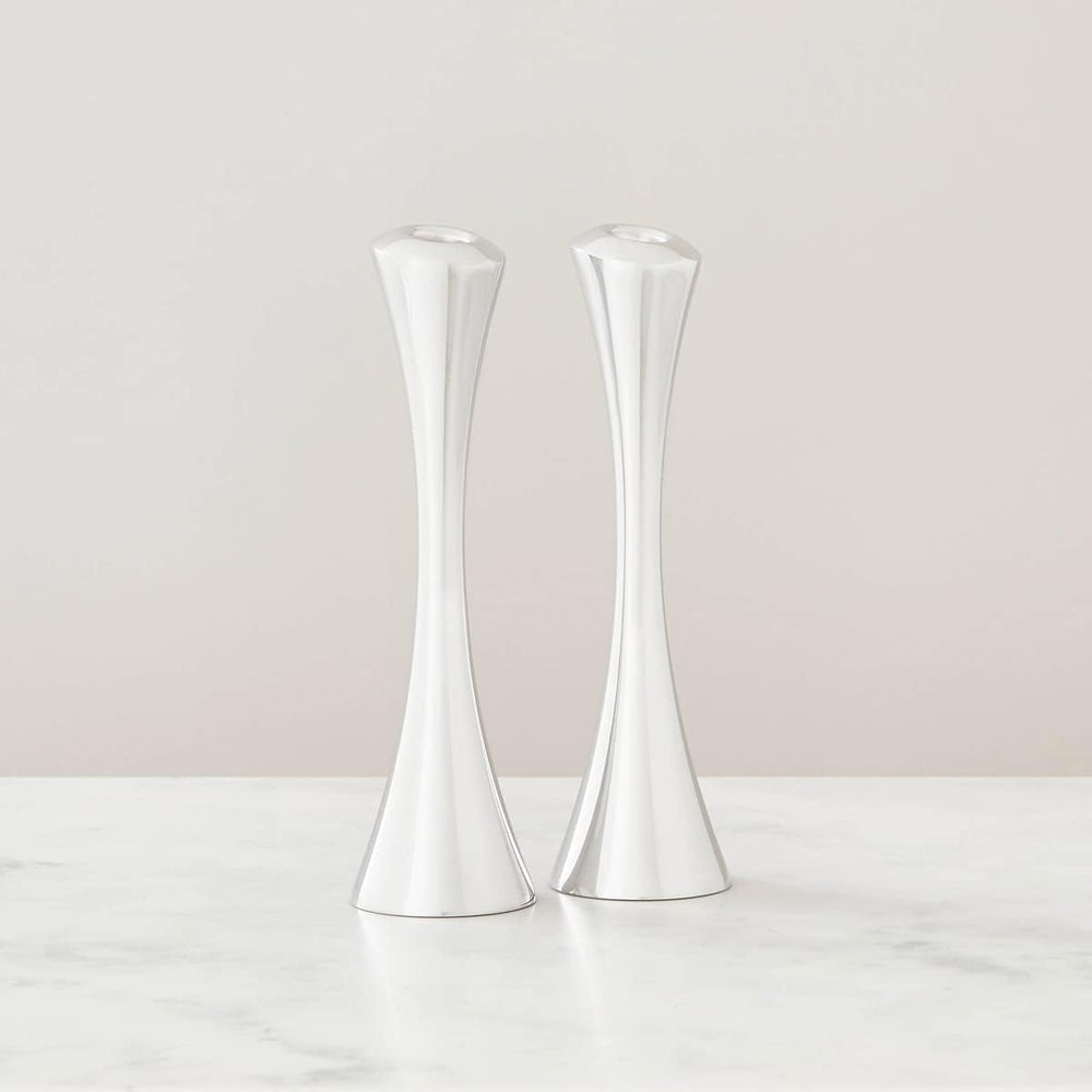 Spiral Candlestick Holders Set of 2 – Polished Metal Taper Candle Holders
