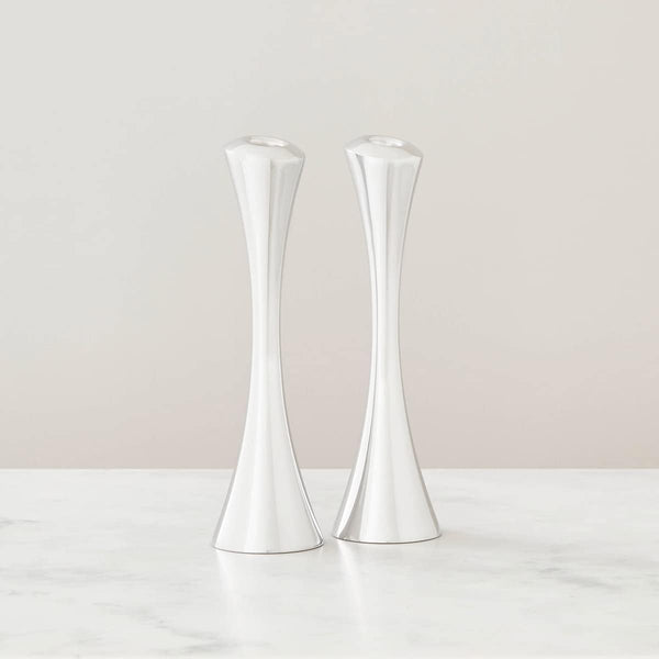Spiral Candlestick Holders Set of 2 – Polished Metal Taper Candle Holders