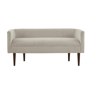 Velvet Accent Bench with Curved Backrest & Wood Legs – Cream