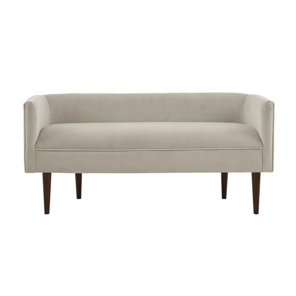 Velvet Accent Bench with Curved Backrest & Wood Legs – Cream