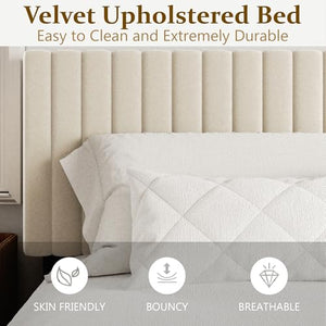 Queen Size Velvet Upholstered Platform Bed Frame