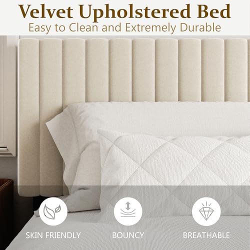 Queen Size Velvet Upholstered Platform Bed Frame