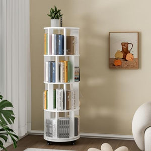 Rotating Bookshelf Tower with Wheels