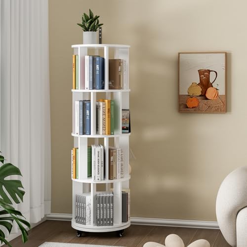 Rotating Bookshelf Tower with Wheels