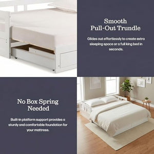 Twin to King Convertible Daybed with Trundle & Storage Drawers – Solid Pine Wood