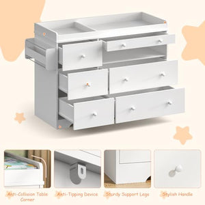 Kids Dresser with 6 Drawers & Open Shelf