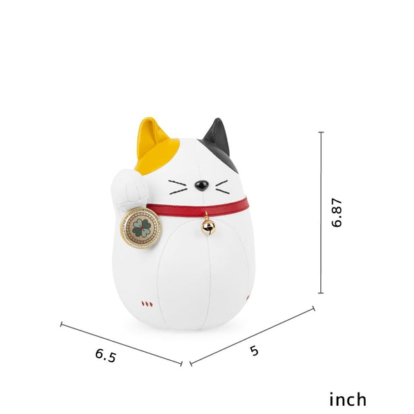 Lucky Cat Decorative Bookend – Synthetic Leather Animal Figurine