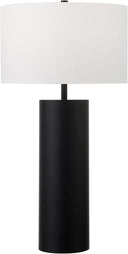 Mid-Century Modern Table Lamp with White Fabric Drum Shade
