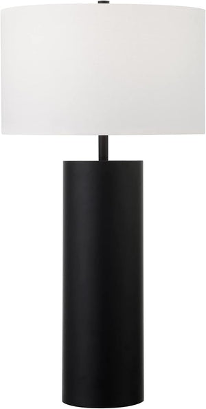Mid-Century Modern Table Lamp with White Fabric Drum Shade
