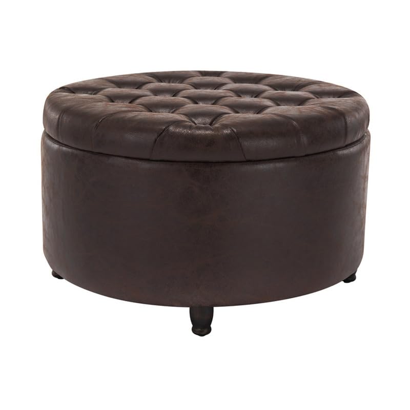 Round Storage Ottoman with Lift-Off Lid – 28 Inch