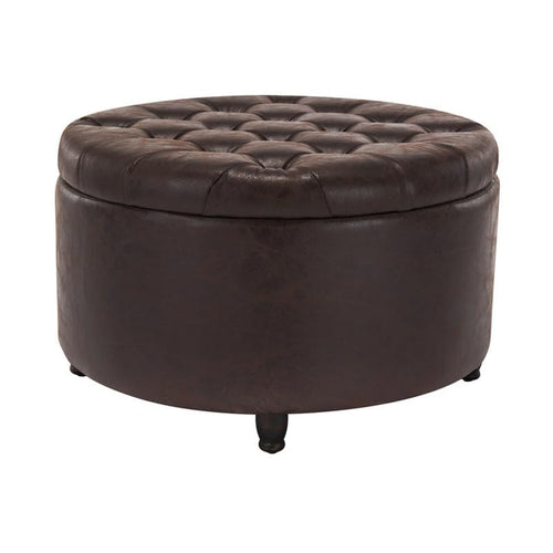 Round Storage Ottoman with Lift-Off Lid – 28 Inch