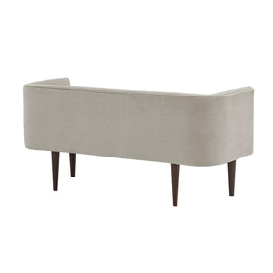 Velvet Accent Bench with Curved Backrest & Wood Legs – Cream