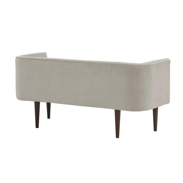 Velvet Accent Bench with Curved Backrest & Wood Legs – Cream