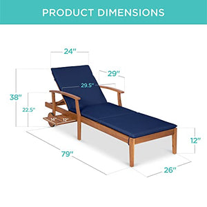 Acacia Wood Outdoor Chaise Lounge Chair with Adjustable Backrest and Side Table