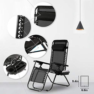 Zero Gravity Outdoor Lounge Chairs Set of 2 with Cup Holder & Pillow