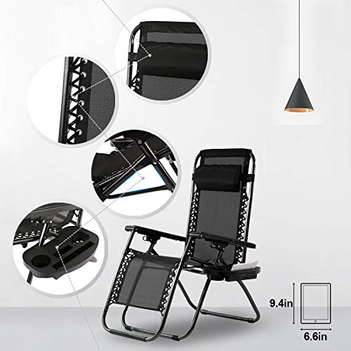 Zero Gravity Outdoor Lounge Chairs Set of 2 with Cup Holder & Pillow