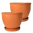Large Round Plastic Planters with Drainage and Saucers – Set of 2