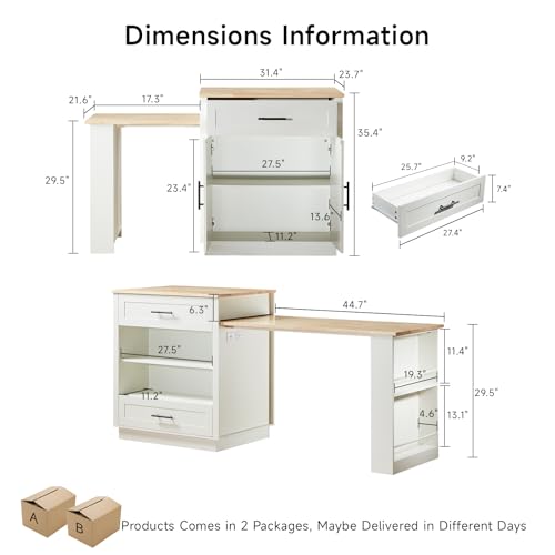 Extendable Kitchen Island with Dining Table & Storage