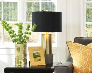 Contemporary Metal Table Lamp with Drum Shade, 3-Way Switch, Gold & Gray Finish