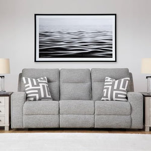 Power Reclining Sofa with Adjustable Headrest & USB Ports – Light Gray