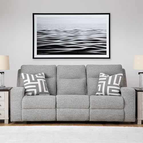 Power Reclining Sofa with Adjustable Headrest & USB Ports – Light Gray