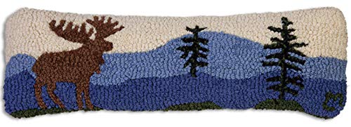 Hand-Hooked Wool Lumbar Throw Pillow, Mountain Moose, 8x24