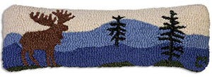Hand-Hooked Wool Lumbar Throw Pillow, Mountain Moose, 8x24