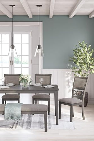 6-Piece Transitional Dining Table Set with Bench and Upholstered Chairs, Seats 6
