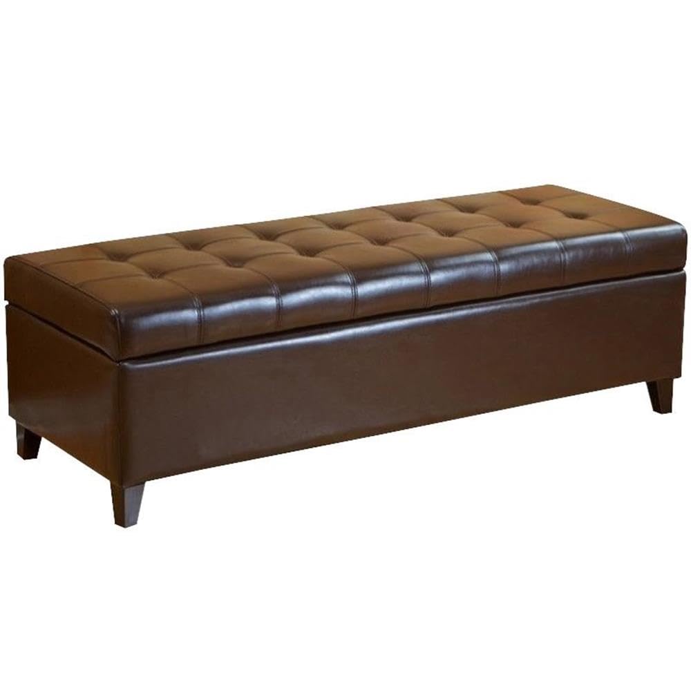 Tufted Bonded Leather Storage Ottoman Bench