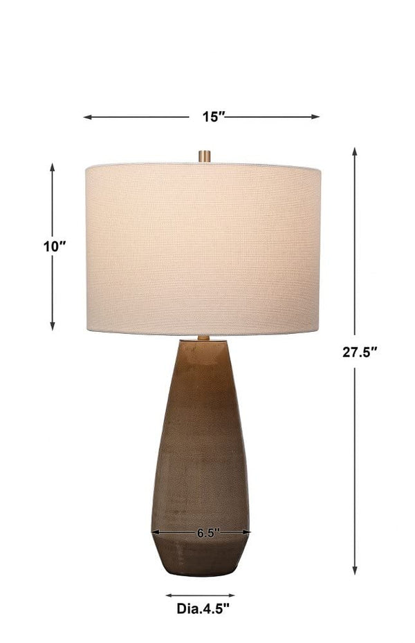 Ceramic Table Lamp – Crackled Taupe-Gray & Brass