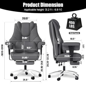 Big and Tall Ergonomic Reclining Office Chair with Footrest – 400 lb Capacity