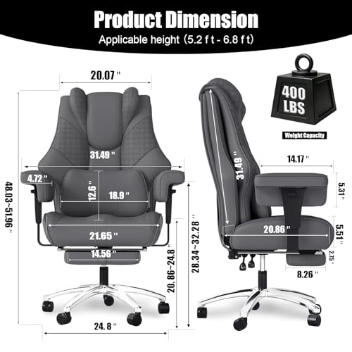 Big and Tall Ergonomic Reclining Office Chair with Footrest – 400 lb Capacity