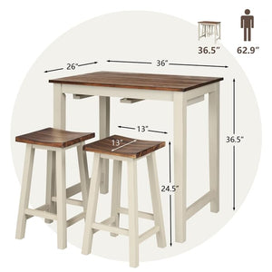 3-Piece Counter Height Bistro Table Set with Saddle Stools
