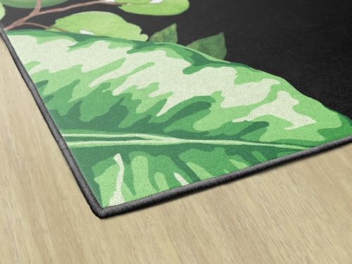 Simply Boho Greenery Classroom Area Rug — Nylon, Low Pile, Black