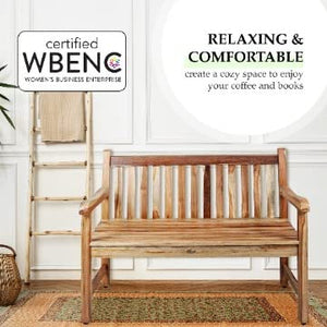 Teak Wood Outdoor Garden Bench with Armrests & Backrest